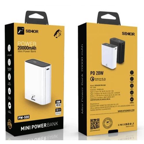 Senior 20000mAh Mini Power Bank 20W PD & QC3 USB-C PW-500 -Multicolor