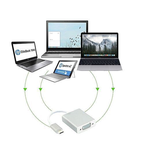 USB-C To VGA Adapter, USB Type C (male) To VGA (female) Adapter 1080P Supported Cable Converter - Silver HT