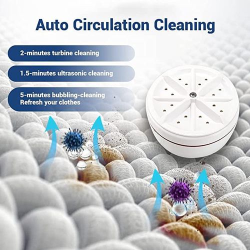 Portable Washing Machine Rotating Mini Ultrasonic Turbine Washer for Travel- White.