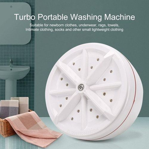 Portable Washing Machine Rotating Mini Ultrasonic Turbine Washer for Travel- White.