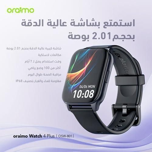 Watch 4 Plus OSW-801 Watch 4 Plus Bluetooth Call Smart Watch 2.01inch HD Display Fitness Tracker with Heart Rate Sleep Monitor Pedometer IP68 Waterproof- Black