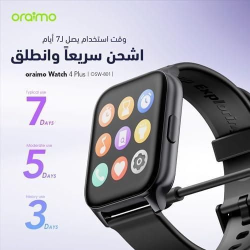 Watch 4 Plus OSW-801 Watch 4 Plus Bluetooth Call Smart Watch 2.01inch HD Display Fitness Tracker with Heart Rate Sleep Monitor Pedometer IP68 Waterproof- Black