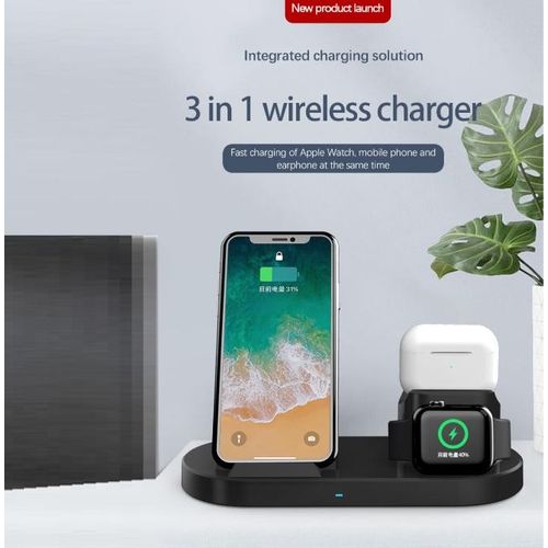 3-In-1 Wireless Charger For Phone,Watch,Earbuds,  - Black,