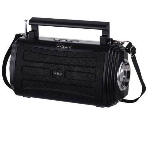 Portable Mini Speaker With Bluetooth USB TF AUX FM DC5V Solar Glass Panel Flashlight External Antenna Handle/Phone Stand Headband 18650 Lithium Battery USB Charging Line- Black.