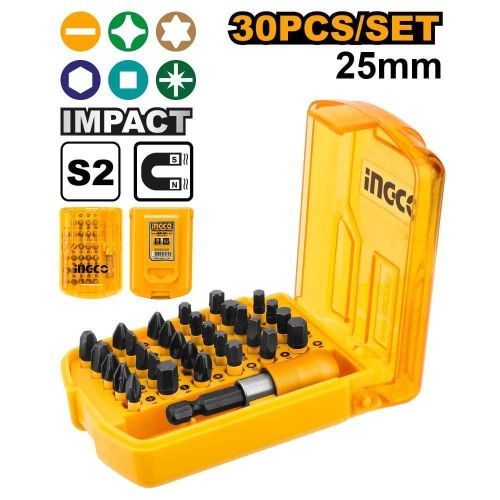 INGCO 30 Pieces 25 MM Impact Screwdriver Bits Set - Multicolour