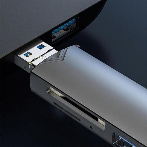 6 in 1 Multifunctional USB 3.0 Card Reader With Type c, type b And TF Card Reader With inbuild usb hub