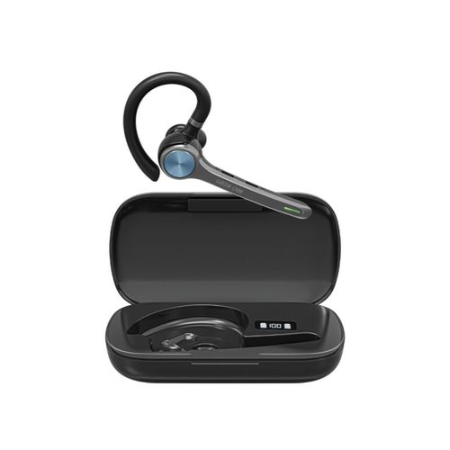 Communicate Pro Wireless Headset Talktime Bluetooth Earpiece Hands Free Earpiece with ENC Noise Cancelling Mic, LED Display, Wireless Headset IP7 Waterproof, bluetooth earphones for Driving Business- Black