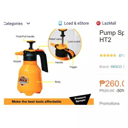 INGCO 1.5L HSPP201502 Pressure Sprayer - Orange