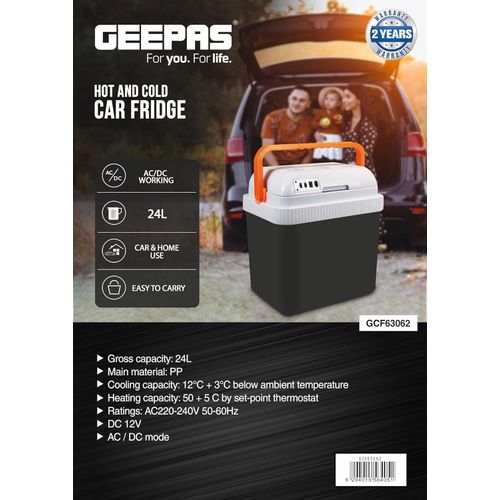 Geepas Car Fridge 24liters Hot & Cold with AC/DC Working Mode, Suitable for Car and Home Use,Easy to Carry Portable Refrigerator