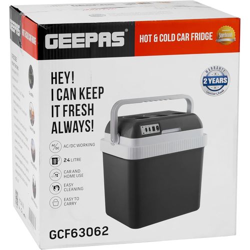 Geepas Car Fridge 24liters Hot & Cold with AC/DC Working Mode, Suitable for Car and Home Use,Easy to Carry Portable Refrigerator