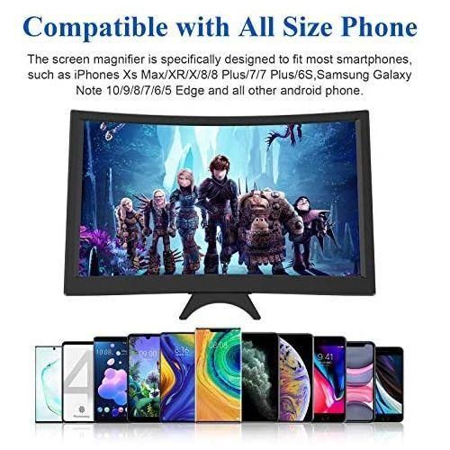 Curved Magnifier for Cell Phone -3D HD Magnifing Projector Screen, Black.