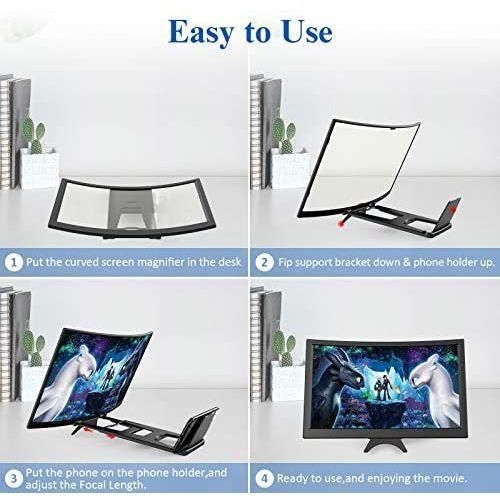 Curved Magnifier for Cell Phone -3D HD Magnifing Projector Screen, Black.