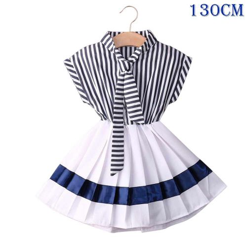 New Girl Navy Stripe Dress Cute Children Dresses High-grade Princess Costume Kids Clothing,130cm NO5112