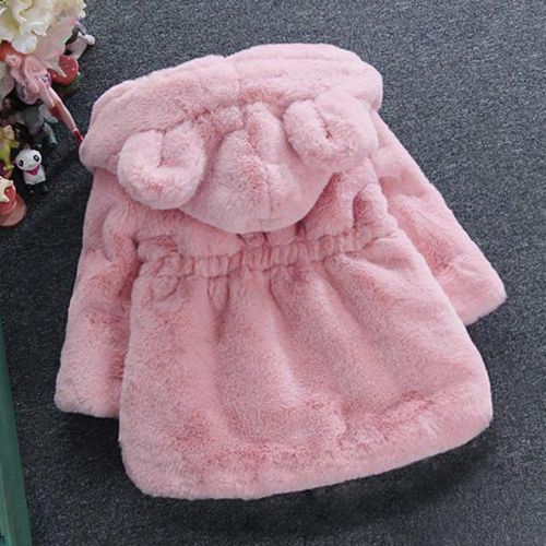 Kid Girl's Faux Fur Plush Hoodie Jacket Luxurious Style Mid-Length Coat NO5273
