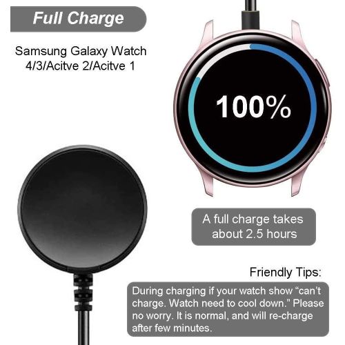 JW106 Charger Compatible with Samsung Galaxy Watch Active 1 2, Galaxy Watch 3ï¼Å' SM-R500/SM-R830/SM-R820/SM-R840/SM-R850 - USB Charging Cable 3.3ft 100cm - Smartwatch Accessories, Black