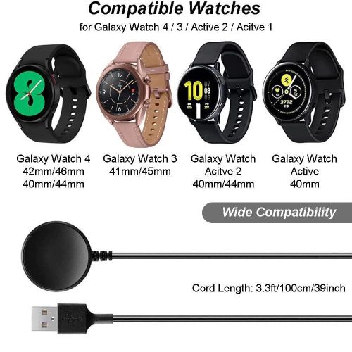 JW106 Charger Compatible with Samsung Galaxy Watch Active 1 2, Galaxy Watch 3ï¼Å' SM-R500/SM-R830/SM-R820/SM-R840/SM-R850 - USB Charging Cable 3.3ft 100cm - Smartwatch Accessories, Black