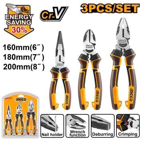 INGCO HKHLPS2831 - 3 Pcs High Leverage Pliers Set - Orange