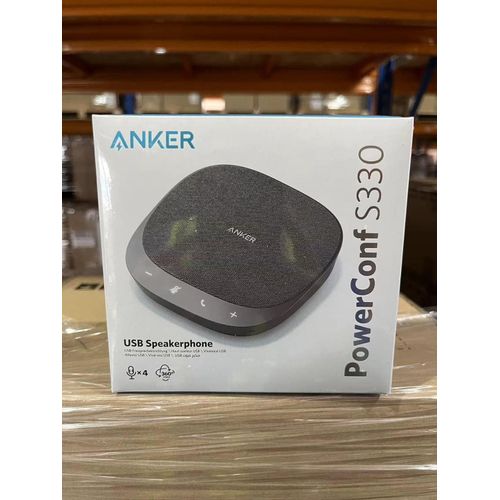 PowerConf S330 USB Speakerphone, Conference Microphone for Home Office, Smart Voice Enhancement, Plug and Play, 360° Voice Coverage, Powerful Sound, Desktop PC Speaker, Online Meetings -Black