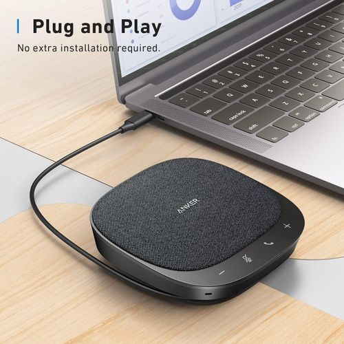 PowerConf S330 USB Speakerphone, Conference Microphone for Home Office, Smart Voice Enhancement, Plug and Play, 360° Voice Coverage, Powerful Sound, Desktop PC Speaker, Online Meetings -Black