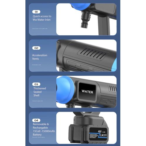 48V Portable Pressure Washer with 15000 mAH,6in1 Nozzle,Rechargeable Variable Speed Mode Cordless Pressure Washer Gun Handheld Pressure Washer for Car Floor Cleaning Car Washer Gun