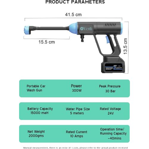 48V Portable Pressure Washer with 15000 mAH,6in1 Nozzle,Rechargeable Variable Speed Mode Cordless Pressure Washer Gun Handheld Pressure Washer for Car Floor Cleaning Car Washer Gun