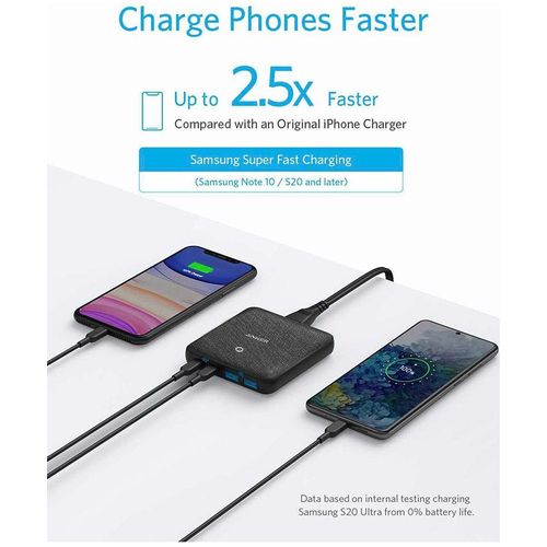 USB C Fast Charger, PowerPort Atom III Slim 65W 4 Port PIQ 3.0 GaN Wall Charging Station with Dual USB C Ports for USB C Laptops, iPad Pro, iPhone, Galaxy, and More - Black