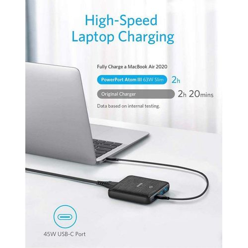 USB C Fast Charger, PowerPort Atom III Slim 65W 4 Port PIQ 3.0 GaN Wall Charging Station with Dual USB C Ports for USB C Laptops, iPad Pro, iPhone, Galaxy, and More - Black