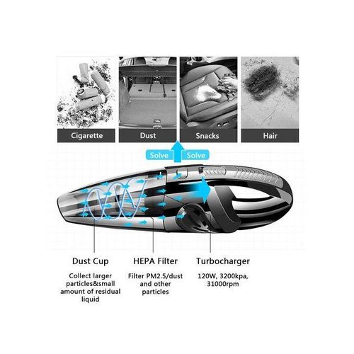 Portable Auto Home, Car Vacuum Cleaner Dust Busters , Hand Vacuum Cordless Rechargeable Low Noise Wet and Dry Use -Black.