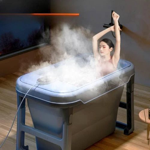 Spa Bath Portable Bathtubs Showers Bathroom Seat Folding Bath Portable Bucket Inflatable Collapsible Soaking Steam Hot Tub with Anti-Slip Seat -Multicolor