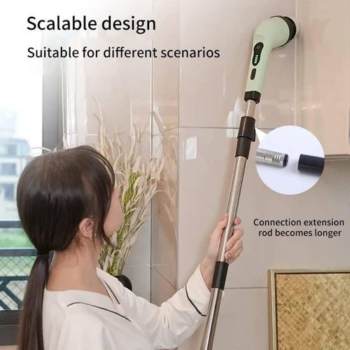 Wireless Rotatable 9-in-1 Electric Cleaning Brush For Windows Toilet Kitchen Wall Cleaner LED Display Handheld Shower Scrubber Bathroom Cleaning Tools- Multicolor