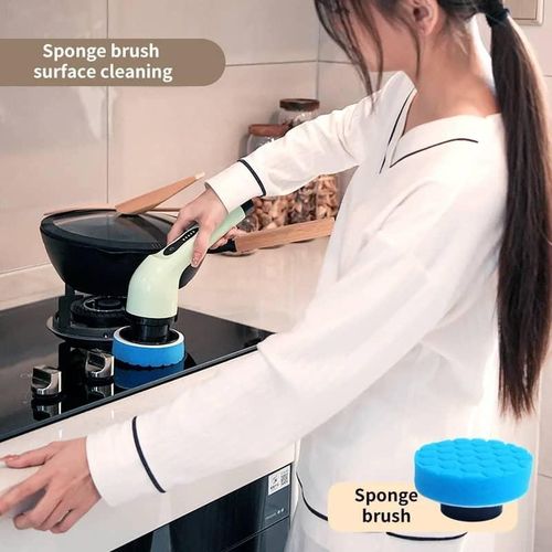 Wireless Rotatable 9-in-1 Electric Cleaning Brush For Windows Toilet Kitchen Wall Cleaner LED Display Handheld Shower Scrubber Bathroom Cleaning Tools- Multicolor