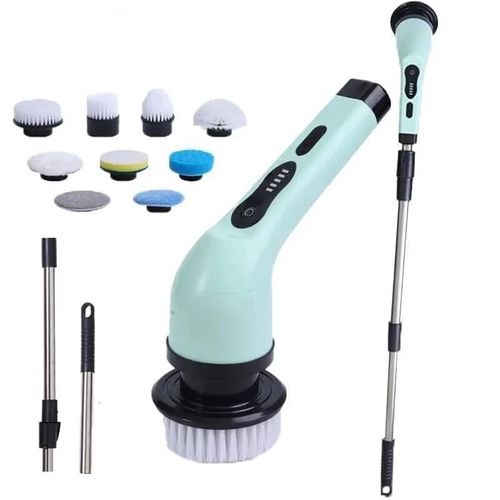 Wireless Rotatable 9-in-1 Electric Cleaning Brush For Windows Toilet Kitchen Wall Cleaner LED Display Handheld Shower Scrubber Bathroom Cleaning Tools- Multicolor