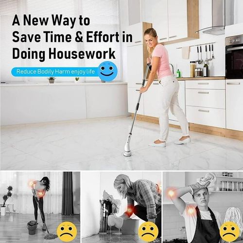 Wireless Rotatable 9-in-1 Electric Cleaning Brush For Windows Toilet Kitchen Wall Cleaner LED Display Handheld Shower Scrubber Bathroom Cleaning Tools- Multicolor