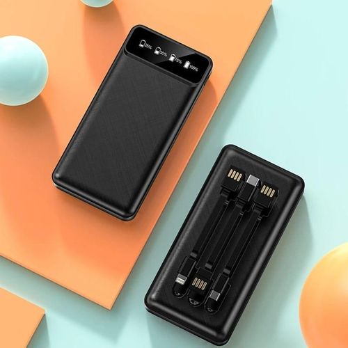 Gold africa USB Fast Charging Mobile Powerbank 10000mah 4 in1 Built in Cable Portable Li-polymer Batteries For Digital display Cellphone Power Bank- Multicolor