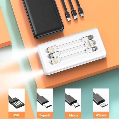 Gold africa USB Fast Charging Mobile Powerbank 10000mah 4 in1 Built in Cable Portable Li-polymer Batteries For Digital display Cellphone Power Bank- Multicolor