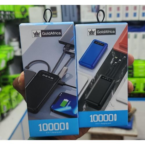 Gold africa USB Fast Charging Mobile Powerbank 10000mah 4 in1 Built in Cable Portable Li-polymer Batteries For Digital display Cellphone Power Bank- Multicolor