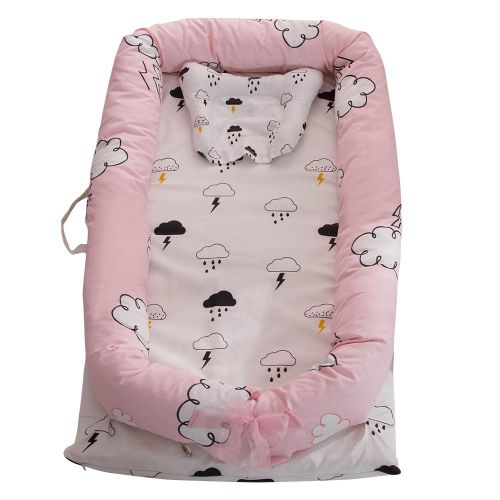 Baby Lounger Portable Infant Crib for Bed Co-Sleeping Bassinet Cradles Lounger Newborn Sleeper 100% Cotton Super Soft Breathable Washable Cloud
