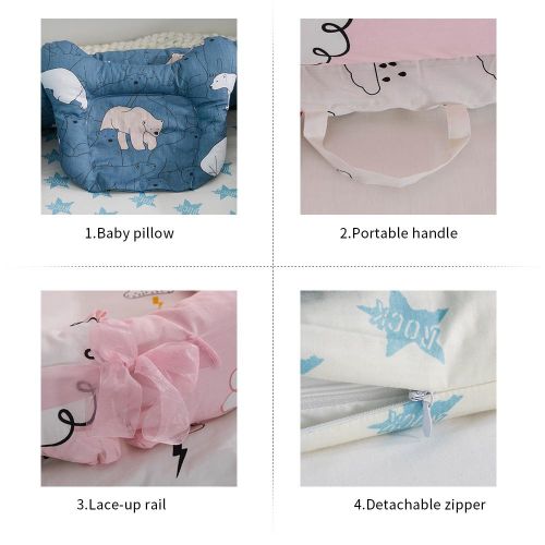 Baby Lounger Portable Infant Crib for Bed Co-Sleeping Bassinet Cradles Lounger Newborn Sleeper 100% Cotton Super Soft Breathable Washable Cloud