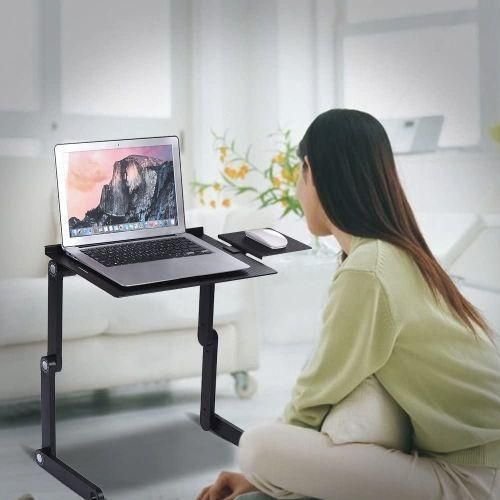 Foldable Laptop Table Stand Adjustable With Mouse Pad,Cooling Fan - Black