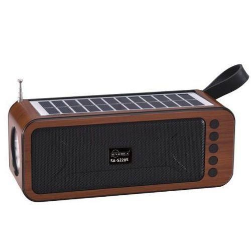 Portable Mini Speaker with Bluetooth USB TF AUX FM 6V 1W Solar Panel Flashlight USB Charging Line- Black .