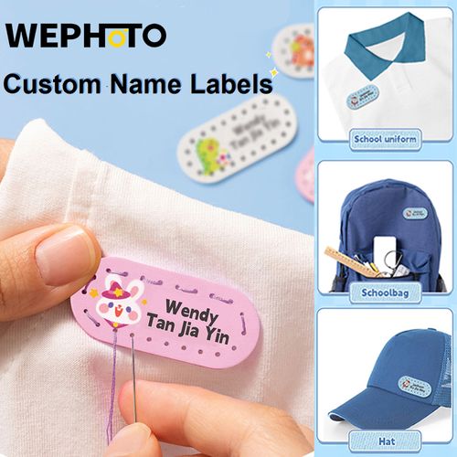 WEPHOTO Personalized Waterproof Custom Name Tag Labels Custom Labels to Mark Clothes and Objects. - Great for School, Daycare, Camp Gear
