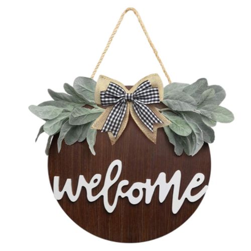 30cm Welcome Sign Wreath Hanging Seasonal For Dark Brown