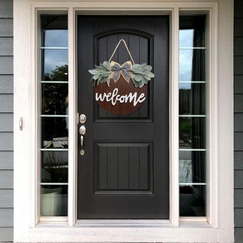 30cm Welcome Sign Wreath Hanging Seasonal For Dark Brown