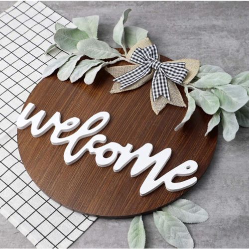 30cm Welcome Sign Wreath Hanging Seasonal For Dark Brown