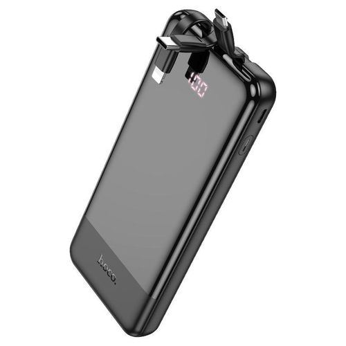 J114 Fast Charging Mobile power bank with 10000mAh capacity.Type-C and Micro-USB inputs. USB-A port and built-in cables for Lightning, Type-C and Micro-USB outputs. LED digital display of power level.- Black
