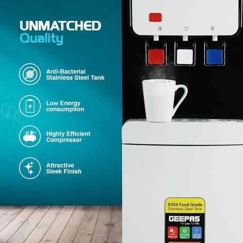 Geepas Hot & Cold Water Dispenser 2Taps  Perfect for Home, Shopping Malls, and Office-White