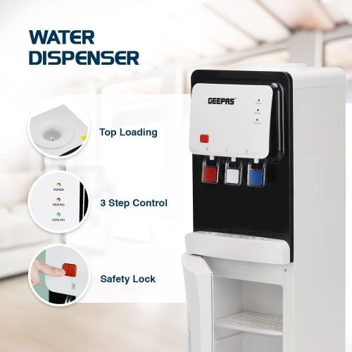Geepas Hot & Cold Water Dispenser 2Taps  Perfect for Home, Shopping Malls, and Office-White