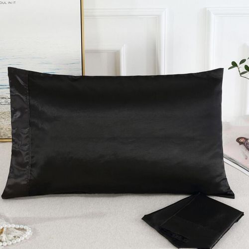 Soft Satin Pillowcase  Cover Without Zipper - Queen  Black