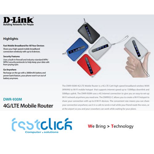 DWR-930M 4G LTE Mobile MiFi Router (Open Network)- Multicolor