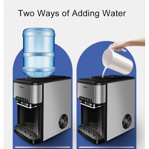 Hicon Professional Countertop Ice Maker With Cold And Hot Water Dispenser 12 Cubes in 7 Mins 44Lbs/24H Stainless Steel Bullet Ice Maker Suitable for Home Office Kitchen & Bar with Child Safety Lock - Siliver